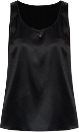 Dolce & Gabbana Zijden top met logo-vormige applicatie - Dames - Tops zonder mouwen - Zwart - L - Tweed - Tops