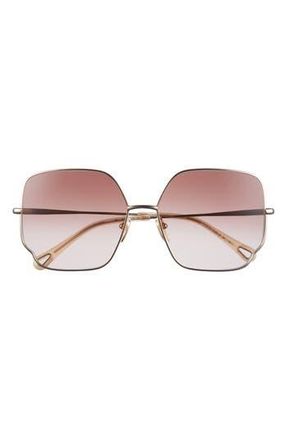 Chlo&eacute; 60mm Square Gradient Sunglasses in Gold Gold Brown at Nordstrom Rack