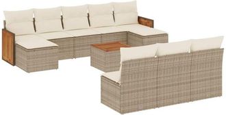 vidaXL Set De Sof&aacute;s De Jard&iacute;n 11pzas Con Cojines Rat&aacute;n Sint&eacute;tico Beige Vidaxl