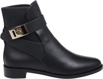 Ferragamo Zanira Booty - Dames - Enkellaarsjes - Zwart - 38 1/2 EU - Leer - Schoenen