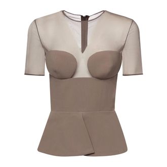 Nensi Dojaka Peplum Panelled Blouse - female - NENSI DOJAKA - Blouses - Brown - L - Blouses & Shirts