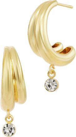 Savvy Cie Jewels DOUBLE HOOP WEARRING WITH WHITE ROUND CZ DROP EARRINGS