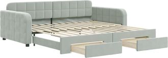 vidaXL Sof&aacute; Cama Nido Con Cajones Terciopelo Gris Claro 100x200 Cm Vidaxl