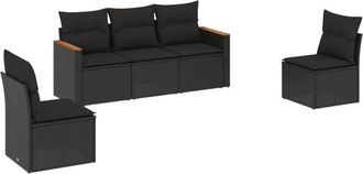 vidaXL Vidaxl - Set De Muebles De Jard&iacute;n 5 Pzas Y Cojines Rat&aacute;n Sint&eacute;tico Negro