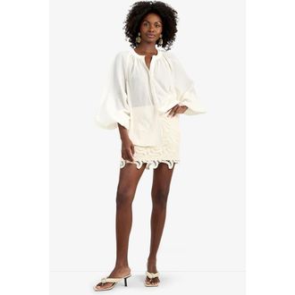 Trina Turk Norry Long-Sleeve Printed Cotton Top in Bonita Beige at Nordstrom, Size X-Large