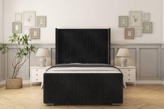 Sloomy Hargrave Naples Bed Frame With 50 Upholstered Wingback Headboard in Black | Size: Single