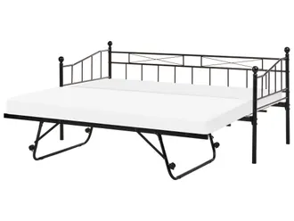Beliani Letto Singolo Per Bambini Con Letto Estraibile In Metallo Nero 90 X 200 Cm Louannec