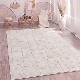 Paco Home Paco Home Alfombra Sala-de-estar Pelo-alto Scandi Boho Geom&eacute;trico Abstracto Lavable Crema 200x280 Cm