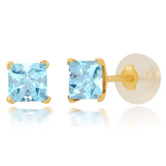 MAX + STONE 14k Yellow or White Gold 4mm Square Princess Cut Gemstone Stud Earrings