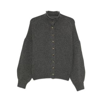 Khaite Cardigans, female, Gray, Size: XS Grey Ribbed High Neck Sweater