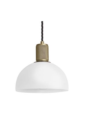 Industville Knurled Opal Glass Dome Pendant Light, 8 Inch, White, Brass Holder