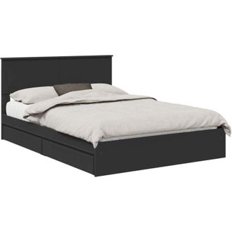 vidaXL Storage Bed with Headboard Black 140 x 190 cm Engineered Wood vidaXL
