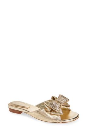Koko + Palenki Dara Bow Slide Sandal in Gold Satin at Nordstrom, Size 8.5