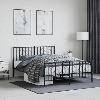 vidaXL Estructura Cama Sin Colch&oacute;n Con Estribo Metal Negro 135x190 Cm Vidaxl