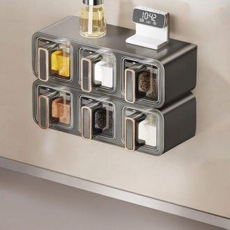 OEM Caja Para Especias De Cocina, Juego De 6 Botes Para Especias, Montaje En Pared, No Requiere Taladrar, Para Almacenar Sal Y Otros Condimentos - 26,5 &times; 