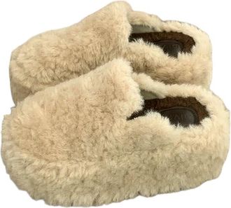 Generic YUJIEBB Flats Platform Slippers Fur Women Cotton Casual Mules Shoes Home Snow Boots Cozy Dress Mujer Zapatos Beige