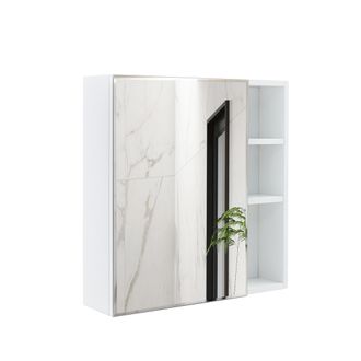 STILVORA Armario De Bano Con Espejo De Pared Con Almacenaje Compartimentado En Mdf Y Vidrio Blanco 55 X 56 Cm