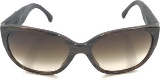 Chanel Brown Frame With Tweed Accents Womens Sunglasses (Pre-Owned)