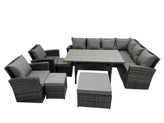 Fimous 11 Seater Patio Dining Corner Sofa Sets with Chair Dark Grey Mixed