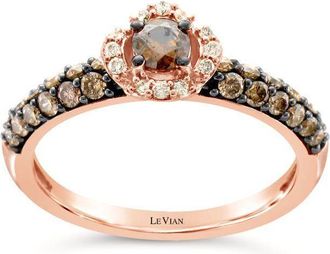 Le Vian Ladies Chocolate Solitaire Rings set in 14K Strawberry Gold