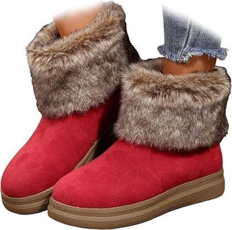 Generic Womens Ankle Boots, Womens Fleece-Lined Warm Thick-Soled Comfortable Cotton Boot, Casual Non-Slip Snow Boot for Winter Outdoor (Burgundy,6.5)