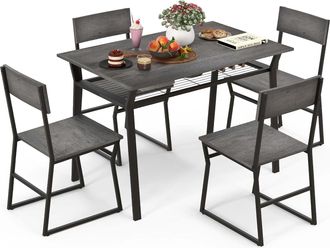 Costway Costway - Juego De Mesa De Comedor De 5 Piezas, Mesa De Cocina Rectangular Industrial Con 4 Sillas, Estante De Almacenamiento Y Marco De Metal, Juego 