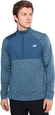 New Balance Athletics Heat Grid 1/2 Zip Mens T Shirt Dark Shoreline Blue Heather : 2XL, Polyester/Spandex