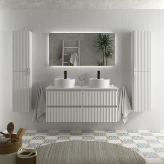 Cygnus Bath Mueble De Ba&ntilde;o Kira 120cm Blanco Mate 4 Cajones Lavabo Sobre Encimera 2 Pozas Porcelana