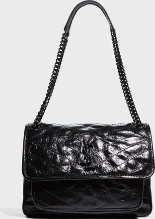 Saint Laurent Niki Medium Flap YSL Shoulder Bag in Crinkled Leather