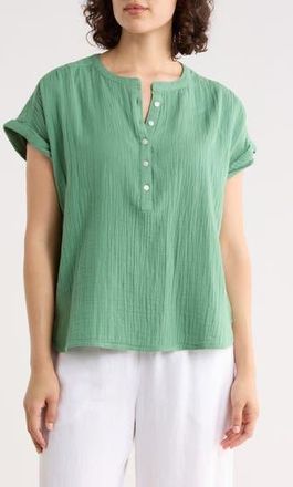 Caslon Cotton Gauze Henley Top in Green Lawn at Nordstrom Rack, Size X-Large
