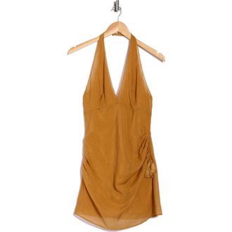 Reformation Lolo Ruched Halter Minidress in Honey Mustard at Nordstrom Rack, Size 10