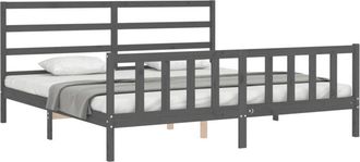 vidaXL Estructura De Cama Con Cabecero Madera Maciza Gris 200x200 Cm Vidaxl