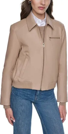 Cole Haan Leather Bomber Jacket in Sesame at Nordstrom, Size X-Small