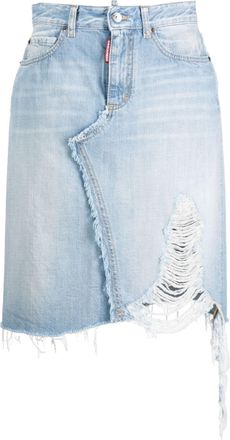 Dsquared2 ripped-detailing A-line denim skirt - women - Cotton/Cotton/Polyester/Calf Leather - 38 - Blue