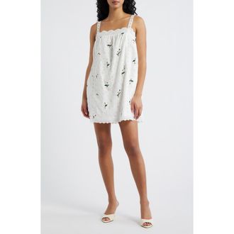 Line & Dot Marguerite Embroidered Eyelet Sleeveless Minidress in Ivory Multi at Nordstrom, Size X-Small Regular