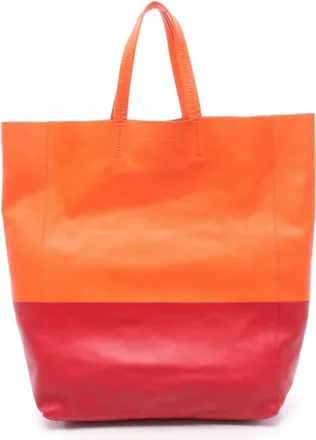 Celine Orange Red Color Leather Handbag Tote Bag (Pre-Owned)
