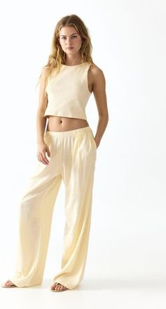 H&M Wide-leg linen-blend pants in Light Yellow at Nordstrom, Size Xx-Large