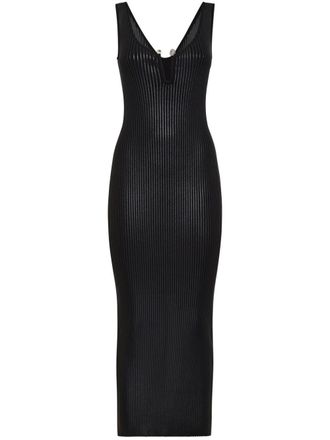 Philipp Plein Gecoate ribgebreide midi-jurk - Zwart