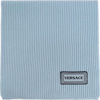 Versace Wollen Sjaal met Logopatch - Dames - Wintersjaals - Blauw - ONE Size - Wol - Accessoires