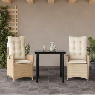 vidaXL Vidaxl - Set Comedor De Jard&iacute;n 3 Pzas Con Cojines Rat&aacute;n Sint&eacute;tico Beige