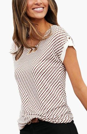 Lascana Womens Rounded Neckline Top in White Printed at Nordstrom, Size 2