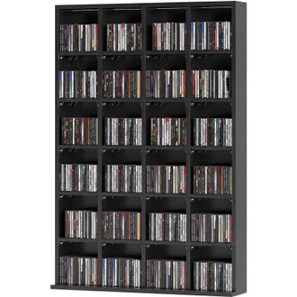 HOMCOM Mobile Libreria Porta CD a 24 Vani con Mensole Regolabili Nero