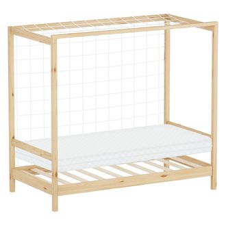 ML Design Ml-design - Cama Infantil 80 X 160 Cm En Forma De Porter&iacute;a De F&uacute;tbol Con Colch&oacute;n 10cm Madera De Pino Color Natural, Cuna Individual Para Ni&ntilde;o Con Somi