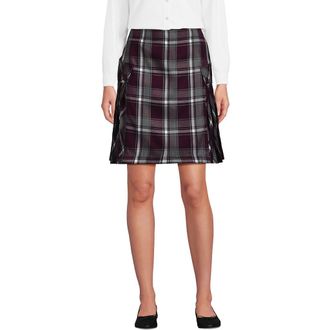 Lands End School Uniform Young Side Pleat Plaid Skort Above the Knee in Plaid Burgundy/gray at Nordstrom, Size 14