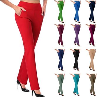 Generic Leggings for Women,Womens Work Trousers Ladies Elasticated Waist Smart Stretch Casual Office Pants Straight Leg Tummy Control Leggings with Pockets At