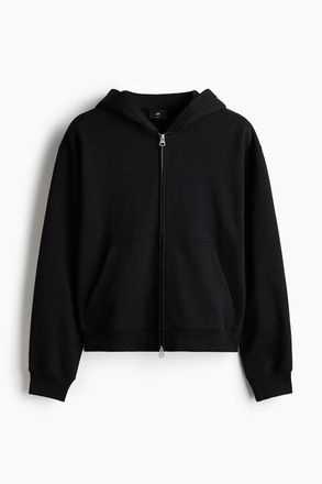 H&M Kastige Hoodiejacke in Loose Fit - Schwarz