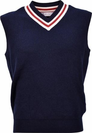 Brunello Cucinelli MenS Navy Cashmere V-Neck Vest, Size 40
