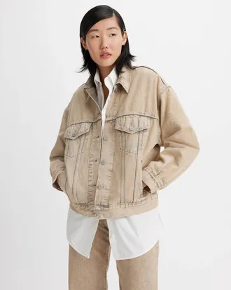 Levi's 90s Trucker Jacket Womens Beige Denim Long Sleeve Flap Pocket GBO2139