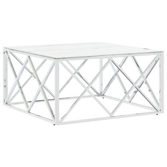 vidaXL Tavolino Da Salotto Argento 80x80x40 Cm In Acciaio Inox E Vetro - Vidaxl