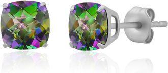 MAX + STONE Sterling Silver 6MM Cushion Cut Checkerboard Gemstone Stud Earrings